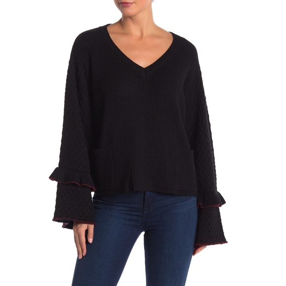 Muche et Muchette Black Knit May V-Neck Sweater - Picture 1 of 6